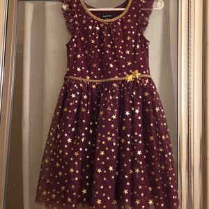 Zunie Burgundy Kids Formal/Casual Dress with Gold Stars Design.
